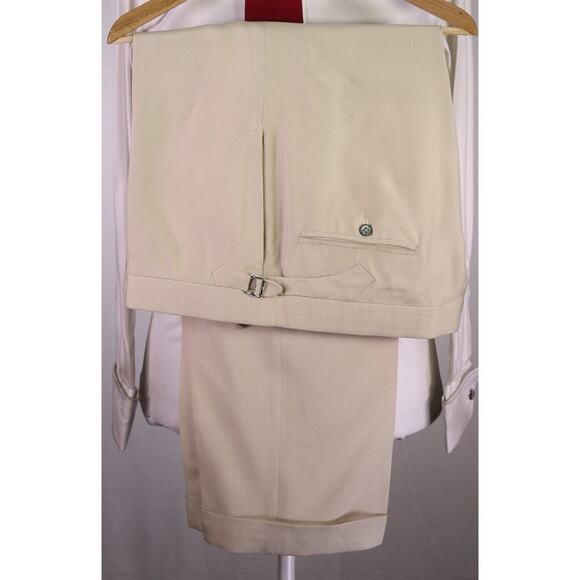 Alan Flusser Full Bespoke w/ Hermes Lining Beige Raw Silk Peak Lapel Suit 46R - Picture 11 of 16